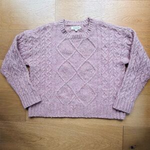Lucky Brand Women's Large Cable Knit Pink Fisherman Sweater